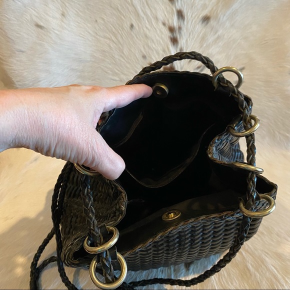 Vintage GEM Eberle Leather Woven Bucket Shoulder Bag - Picture 5 of 8